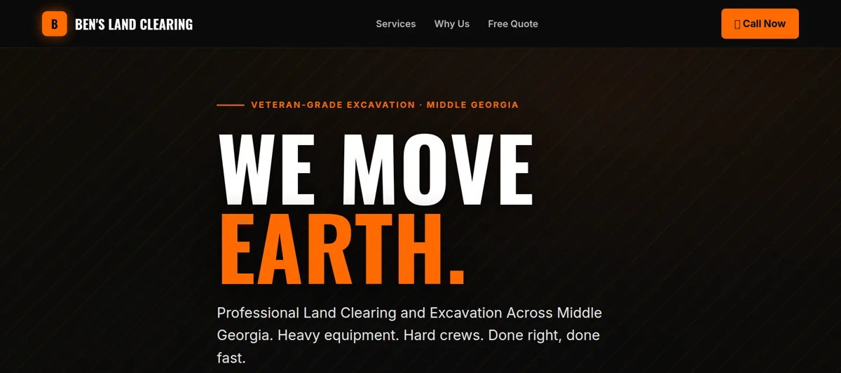 Website built by IMG for Ben's Land Clearing — bold dark contractor site
